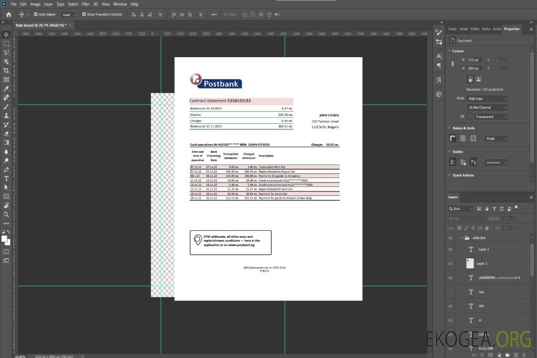 Modèle de relevé bancaire de la Bulgarie Postbank au format Excel et PDF template Modèle de relevé bancaire de la Bulgarie Postbank au format Excel et PDF template
